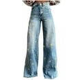 thumbnail image 2 of YanHoo Women's Floral Printed Jeans Wide Leg Baggy High Waisted Y2K Boyfriend Jean Denim Pants Distress Vintage Straight Leg Pants Yellow,XXXXL, 2 of 6