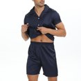 thumbnail image 4 of SWSMCLT Men's 2 Piece Pajama Set Summer Lightweight Lounge Spring Pjs Pajamas Soft Fall Satin Short Sleeve Navy XX-Large, 4 of 5