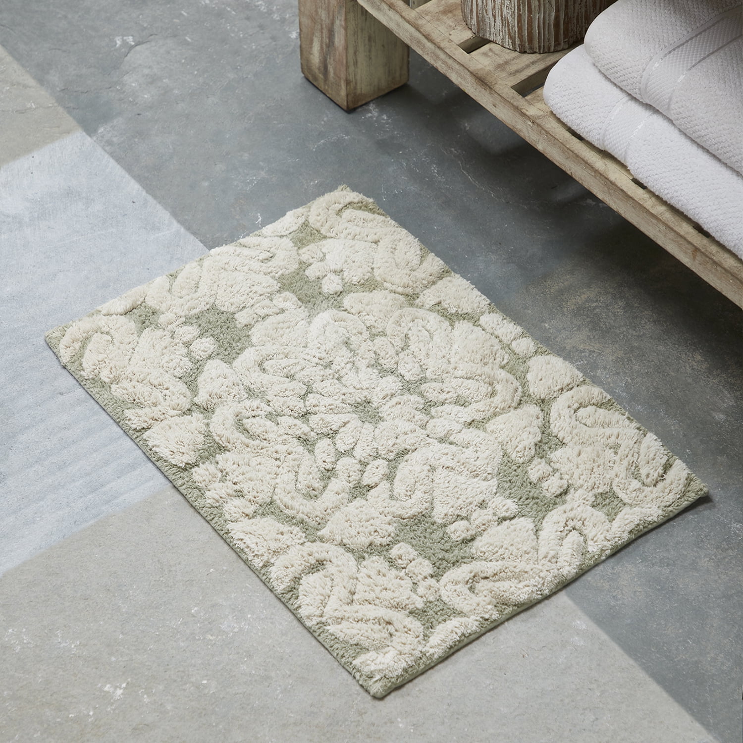 Better Trends 4 Piece Bathroom Rug Set 100% Cotton Extra Soft Tufted Bath Rug Water Absorbent Non-Slip Bath Mat Machine Washable (Sage) Medallion Collection