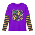 thumbnail image 6 of KKBOTIVE Kids Mardi Gras Outfit Casual Striped Long Sleeve Shirt Round Neck Tops for Boys Girls Daily Festive Tees Pullover, Dark Purple Size: 2-3 Years, 6 of 6