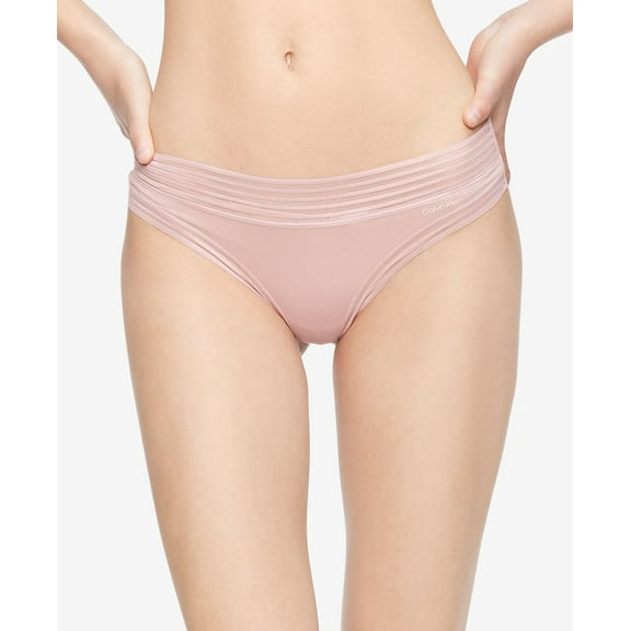 Calvin Klein Womens Striped Waist Thong Underwear,Fresh Pink,Medium