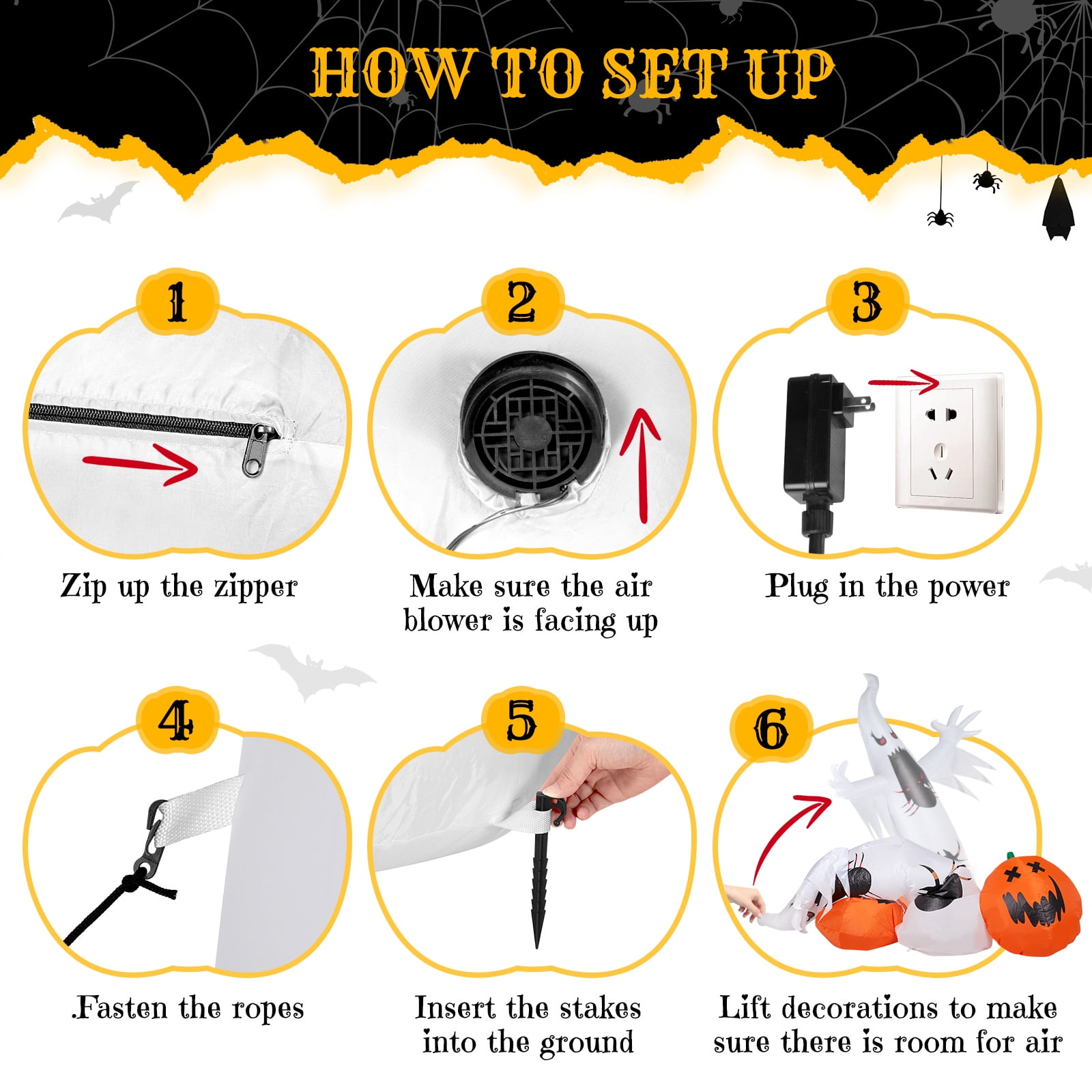 11.8 FT Halloween Inflatable Ghost Spider Pumpkin Decoration with LED Lights, Giant Blow-Up Yard Decor for Parties Quick-Inflate Includes Stakes/Ropes