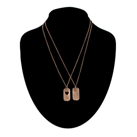 - BFF Best Friends Pendant Necklaces Dog Tag Military Style with Heart Rose Gold Tone Set 2