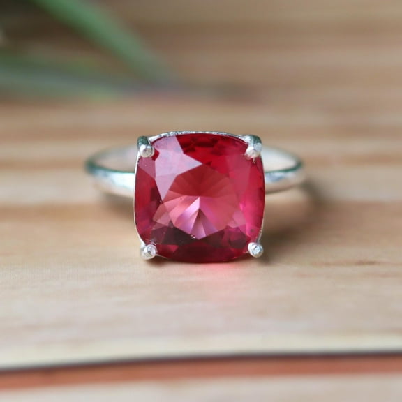 Ruby Gemstone Ring, 925 Silver Ring, Prong Setting Ring, Square Cut Gemstone, Statement Ring, Minimalist Ring, Pretty Ring, Unisex Jewelry