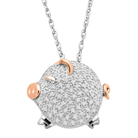 Duet 1/5 ct Diamond Pig Pendant Necklace in Sterling Silver & 14kt Rose Gold