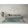 thumbnail image 3 of Ahgly Company Indoor Round Medallion Light Blue Traditional Area Rugs, 3' Round, 3 of 4