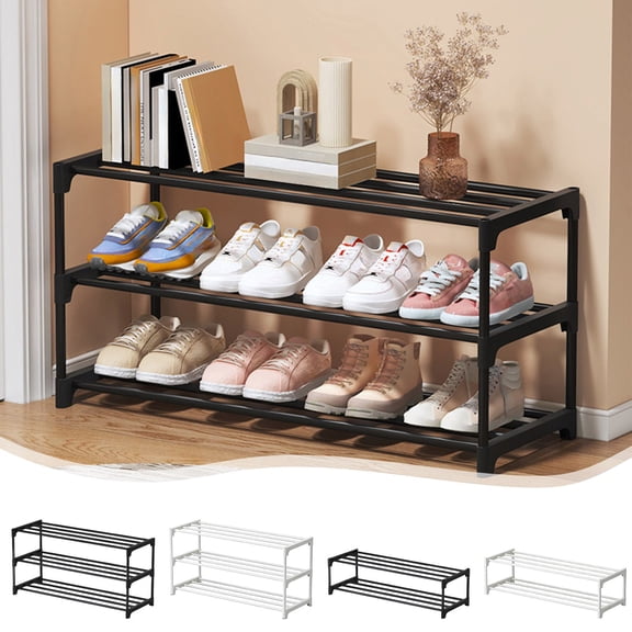 Shoe Rack for Closet, Shoe Organizer, Long Shoe Shelf Storage for Sneaker and Boot Stackable Free Standing Shoe Rack for Entryway, Garage, Small Spaces, Dorm （White S）
