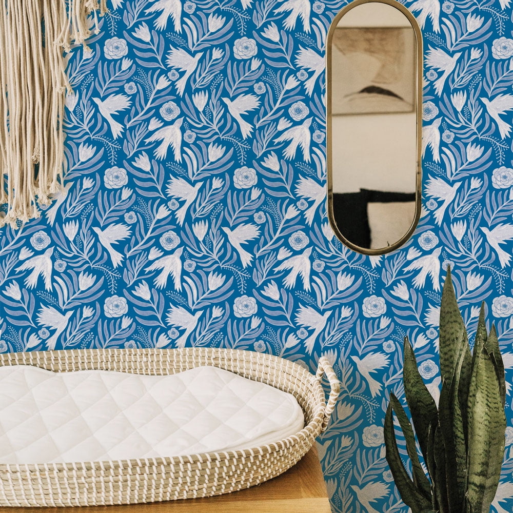 Tempaper Otomi Dove Blue Peel and Stick Wallpaper, 20.5" x 16.5'