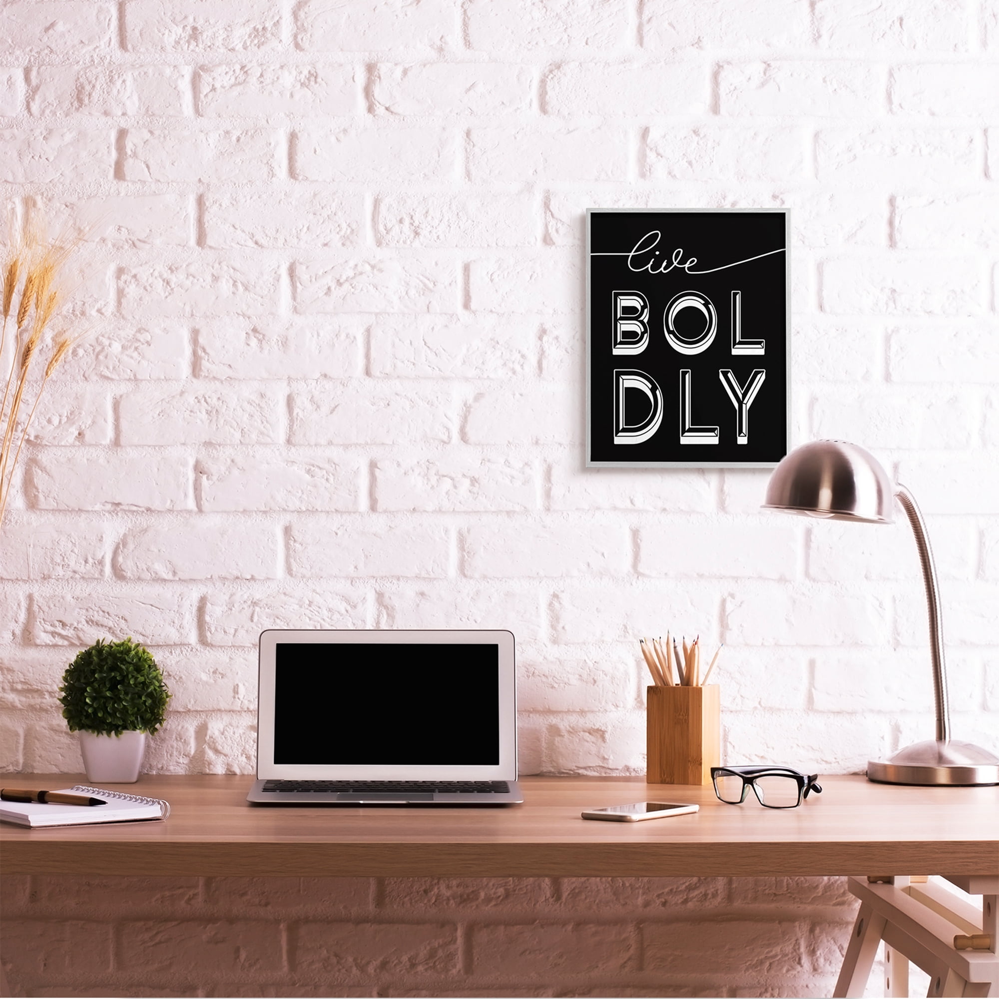 Stupell Industries Live Boldly Text Unique Pop Typography Black White Gray Framed by Daphne Polselli