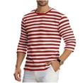 thumbnail image 2 of Ceisia Men's Spring Summer Casual Regular Fit Crew Neck Three-Quarter Sleeve T-Shirt Multi-Color Striped Cotton-Like Jersey Stretch Fabric Wine XXL Gifts, 2 of 6