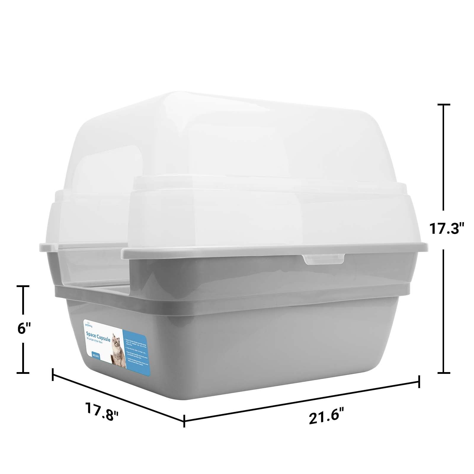 Petfamily Extra Large Cat Litter Box, Color Grey, Jumbo Hooded, 21.50 x 17.90 x 17.25 in