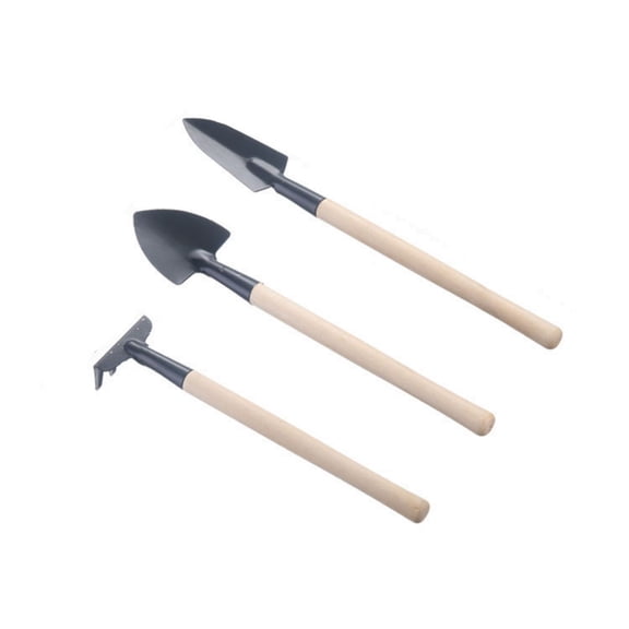 Byujiro 3-Piece Mini Garden Tool Set Wooden Handle Tools with Trowel, Transplanter & Cultivator, Hand Tools for Indoor Potted Plants & Small Yard Gardening