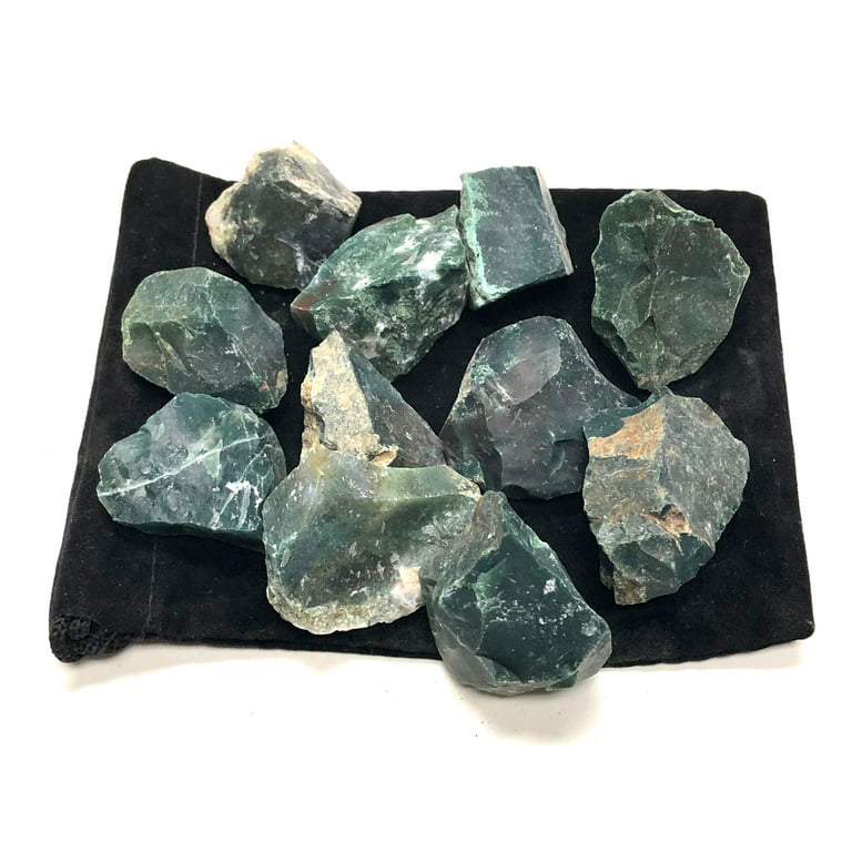 Zentron Crystal Collection: 1/2 Pound Rough Natural Green Jasper Stones  with Velvet Bag