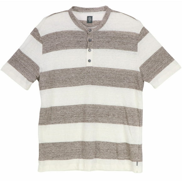 Eleventy Men's Brown / White Striped Long Sleeve Tee With Buttons Long-sleeve - XL