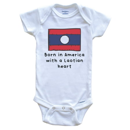 

Born In America With A Laotian Heart Cute Laos Flag Baby Bodysuit 0-3 Months White