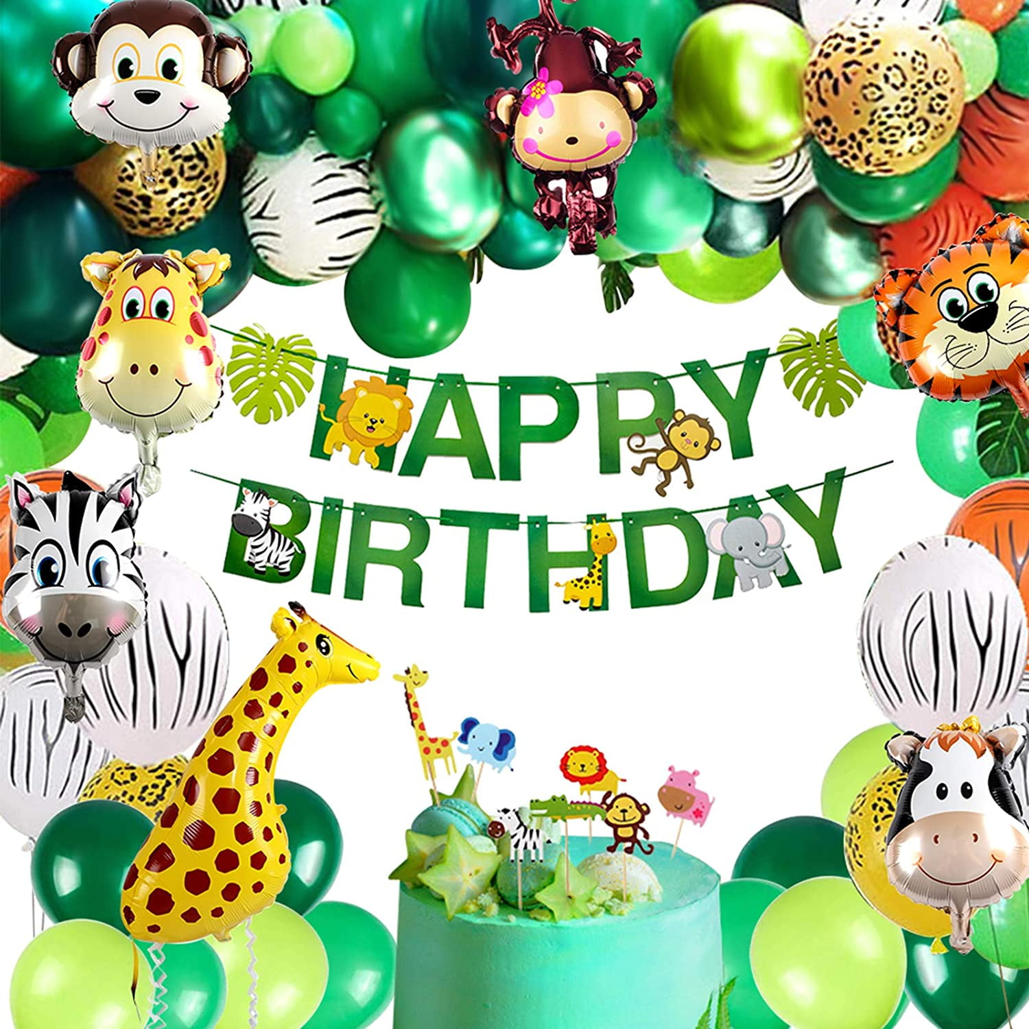 Jungle Safari Birthday Party Decorations Supplies With Balloons Garland Giraffe Walk Balloon Happy Birthday Banner Cake Toppers Wild Animal Foil Balloons Safari Birthday Party Decorations For Walmart Com
