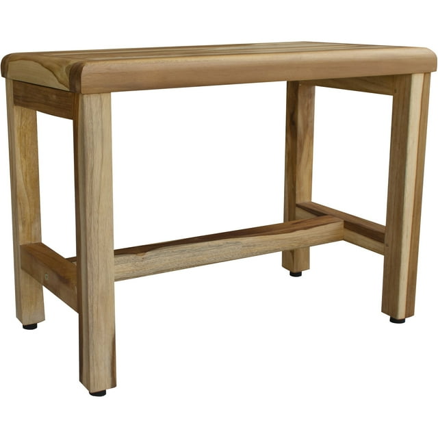 Compact Rectangular Teak Shower / Outdoor Bench with Shelf in Natural Finish