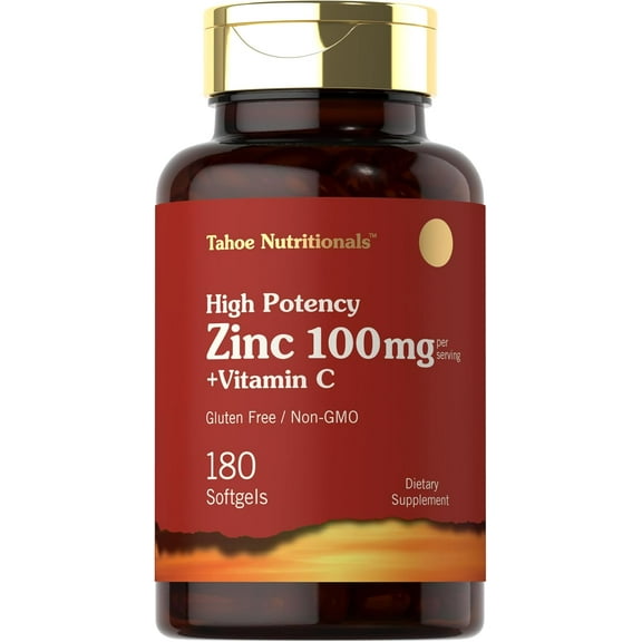 Tahoe Nutritionals Zinc Supplement 100mg with Vitamin C | 180 Softgels | by Carlyle