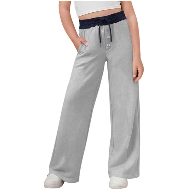BLVB Teen Girls Sweatpants Wide Leg Elastic Waist Drawstring Lounge Pants Athletic Trousers with Pockets Size 3-15