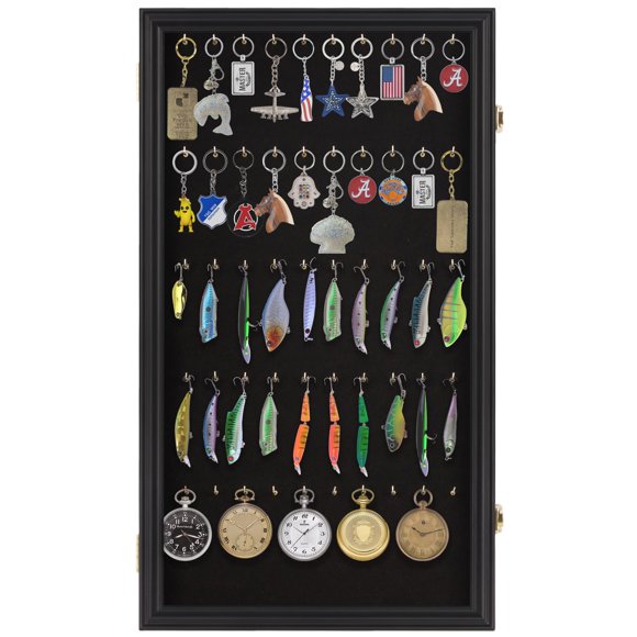 Fishing Lures, Keychain Display Case Pocket Watch Collection Display Case - Keyring Golf Bag Tag Luggage Tag Collection Showcase Shadow Box (Black Fi