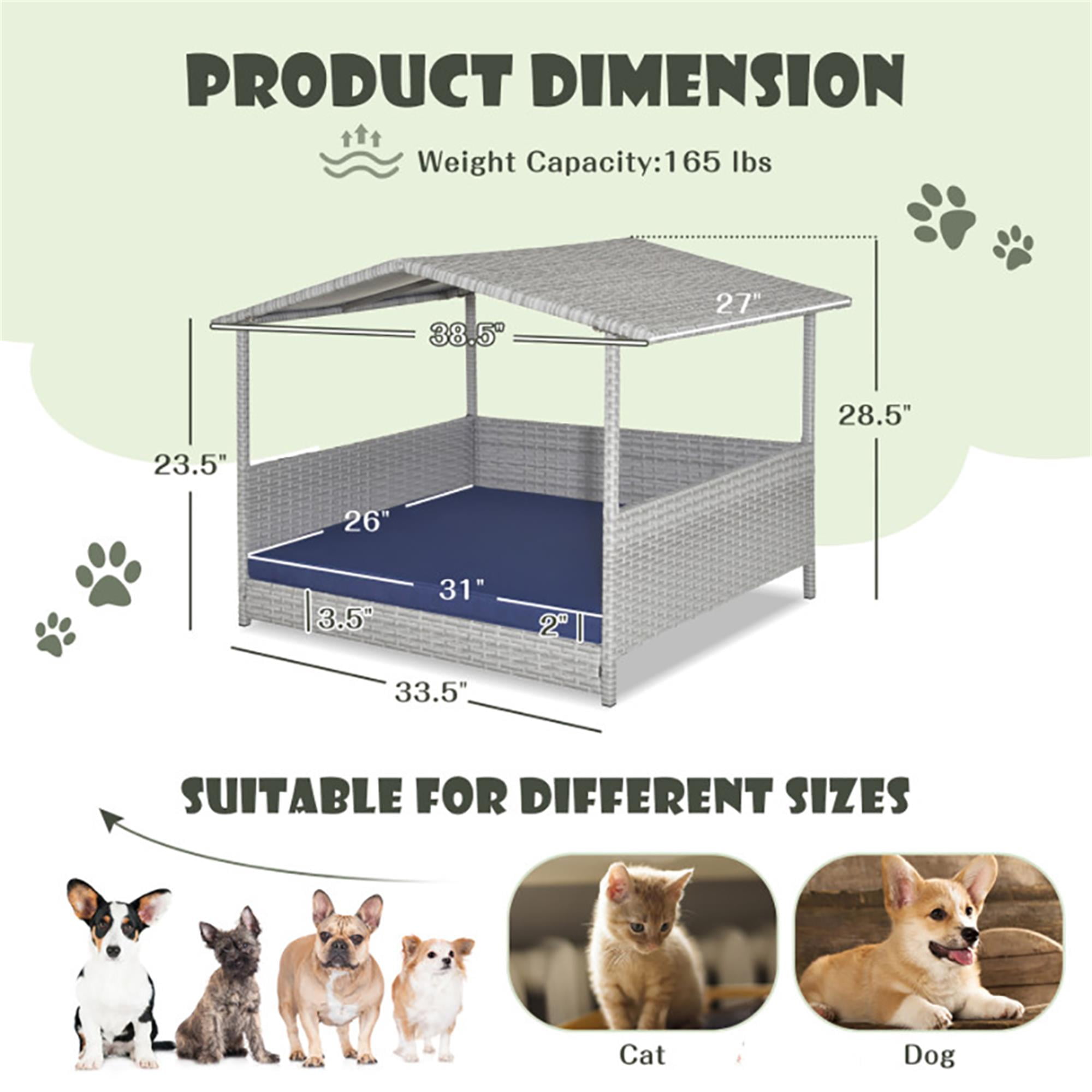 Pefilos 38" Pet Bed for Cat and Dog with Cushion Cover, Outdoor Weatherproof Roof PE Wicker Dog House Furniture, Dog Bed with Canopy, Brown Pefilos 38" Pet Bed for Cat and Dog with Cushion Cover, Outdoor Weatherproof Roof PE Wicker Dog House Furniture, Dog Bed with Canopy, Brown