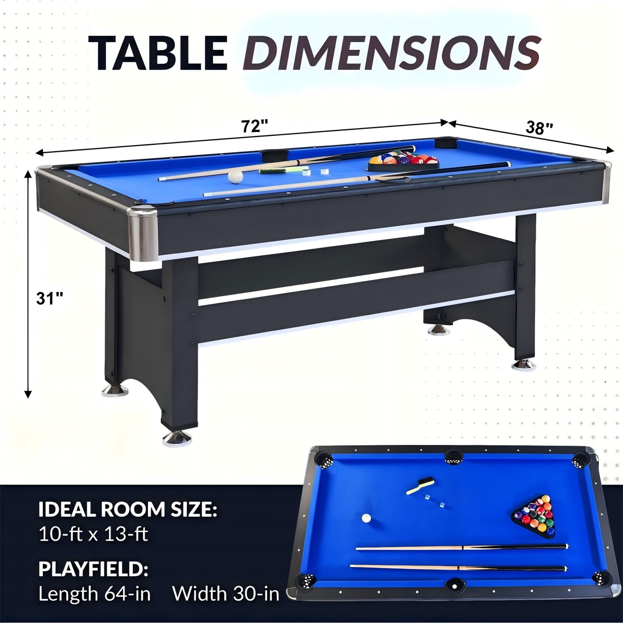 Aukfa 6 ft Pool Table, 2 in 1 Billiard Table with Ping Pong Table - Includes Billiard Balls, Cues, Paddles, Brush & More, Blue