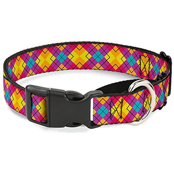 Buckle-Down MGC-W33008-L Diamond Plaid Orange Yellow with Blue Purple Fuchsia Martingale Dog Collar