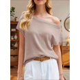 thumbnail image 3 of Short Sleeve Womens One Shoulder Sweater Tops Casual Loose Knit Going Out Shirt, 3 of 6