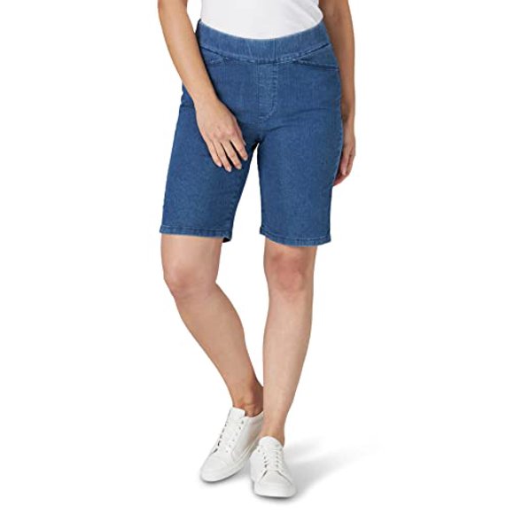 Chic Classic Collection Women's Relaxed Fit Flat Front Elastic Waist Bermuda Short, Mid Shade, 6