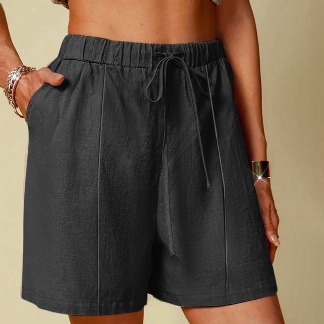 Karight Linen Shorts for Women High Waisted Lightweight Casual Summer Drawstring Short Pants Beach Vacation Outfit W Pockets