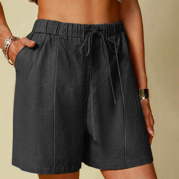 Karight Linen Shorts for Women High Waisted Lightweight Casual Summer Drawstring Short Pants Beach Vacation Outfit W Pockets