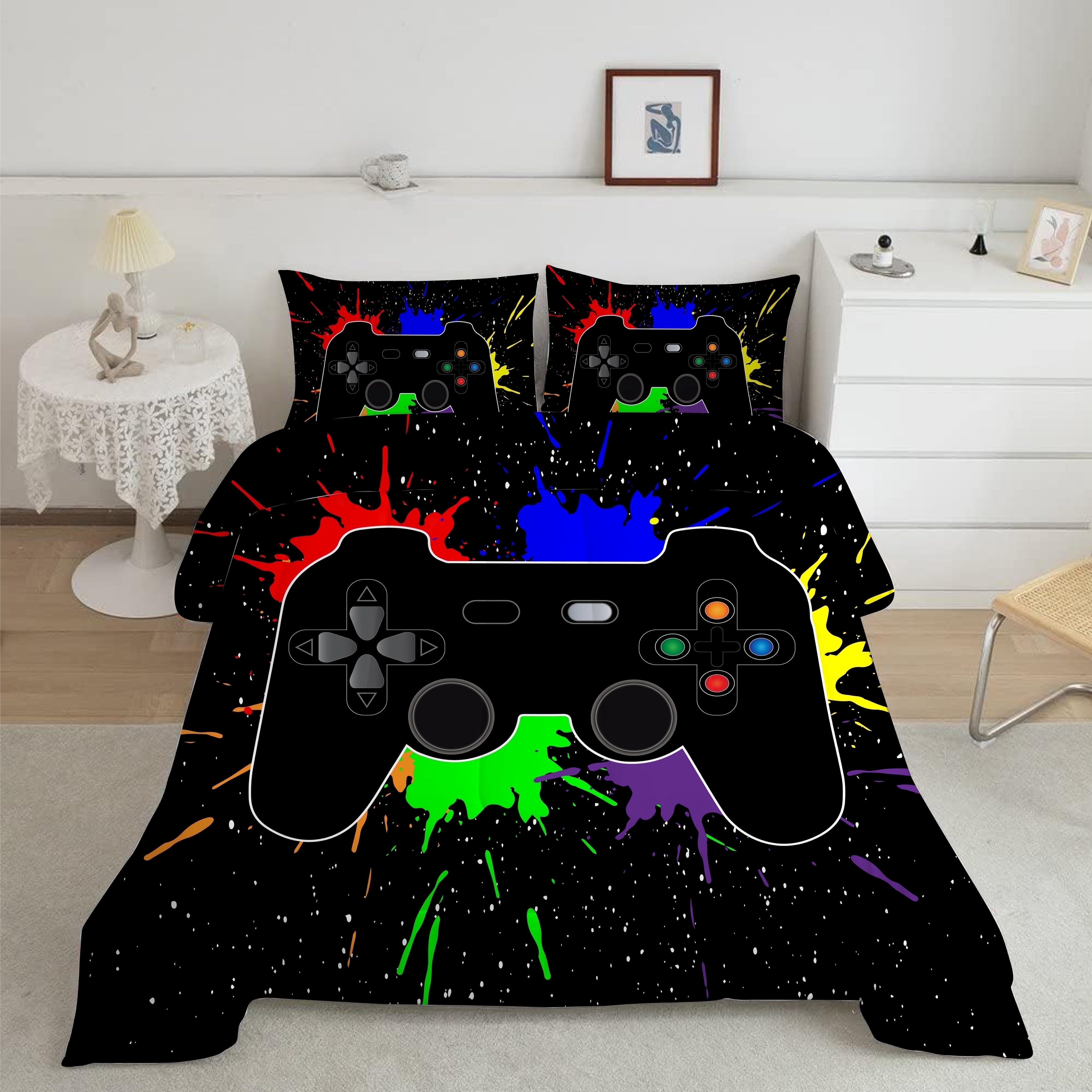 3 Pieces Black Gamer Comforter Set for Boys Gaming Bedding Set Twin Size,Video Game Controller Comforter for Boys Kids Adult 3D Gamepad Microfiber