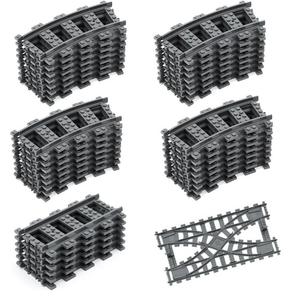 40PCS City Train Tracks, Classic Train Tracks Accessories, Railroad Building Toy Compatible with All Major Brand- 32 Curved, 6 Straight, 2 Integral forks train tracks