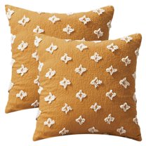 REGALWOVEN 2 Pcs Jacquard Decoration Throw Pillow Cover Modern Pattern Pillow Cases for Home Sofa Bed Yellow 18" x 18"