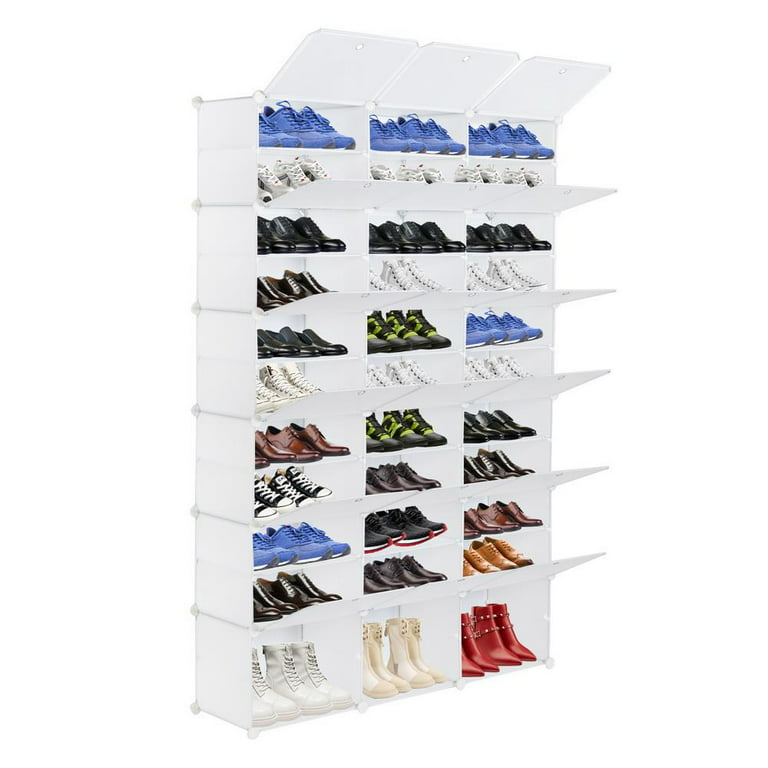  Jomifin Shoe Rack Storage Cabinet with Doors, Key Holder,  Portable Shoes Organizer, Expandable Standing Rack, Storage 32-64 Pairs  Shoes, Boots, Slippers (2x8 tier) (White) : Home & Kitchen