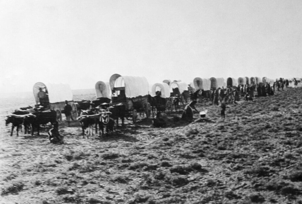 Colorado Gold Rush, C1860. /Ncovered Wagons Moving Across The Great