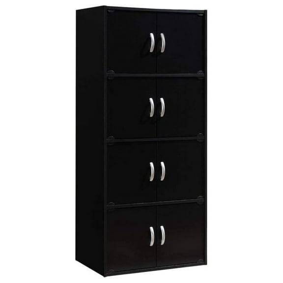 HID44 8 Door Bookcase, 4 Shelf Wooden Cabinet, Heavy Duty Floor Storage, Multipurpose Organizer - Black