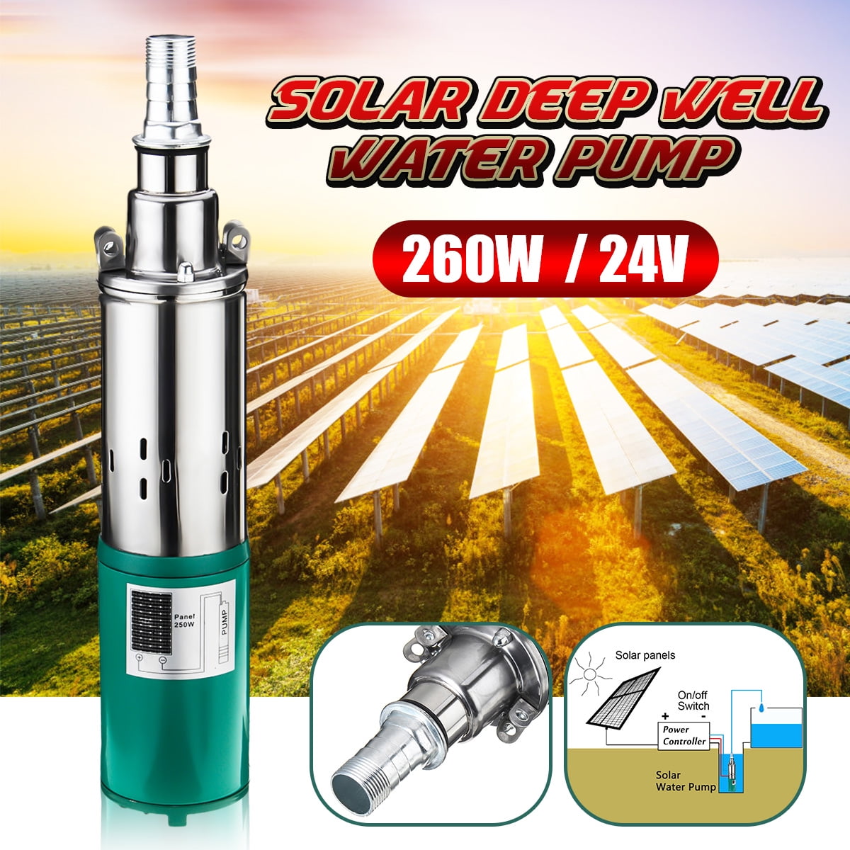 Dc 24v Electric Solar Powered Deep Well Water Pump Submersible Hole