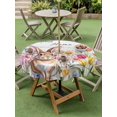 thumbnail image 3 of Outdoor Tablecloth with Umbrella Hole and Zipper, Grey Easter Round Table Cloth 60 Inch Waterproof Tablecloth, Spring Watercolor Tulip Flower Plant Wood Grain Picnic Table Cover for Patio Camping, 3 of 7