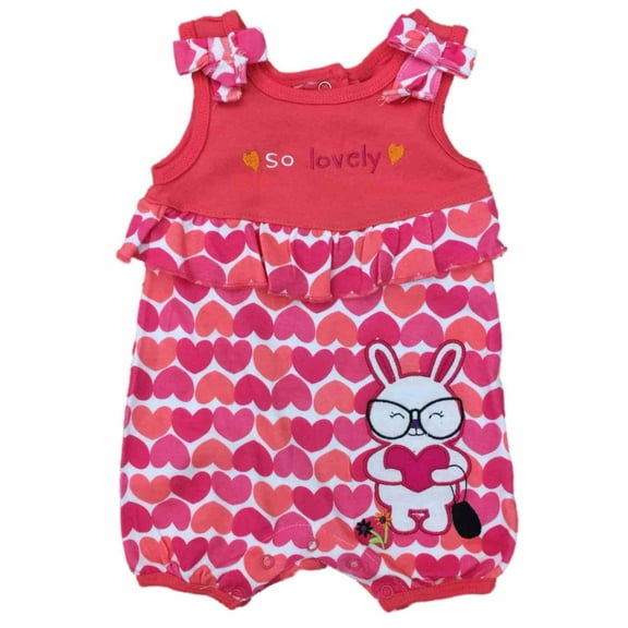 Infant Girls Baby Romper Pink Heart Polka Dot Bunny Rabbit Bodysuit Creeper 12m