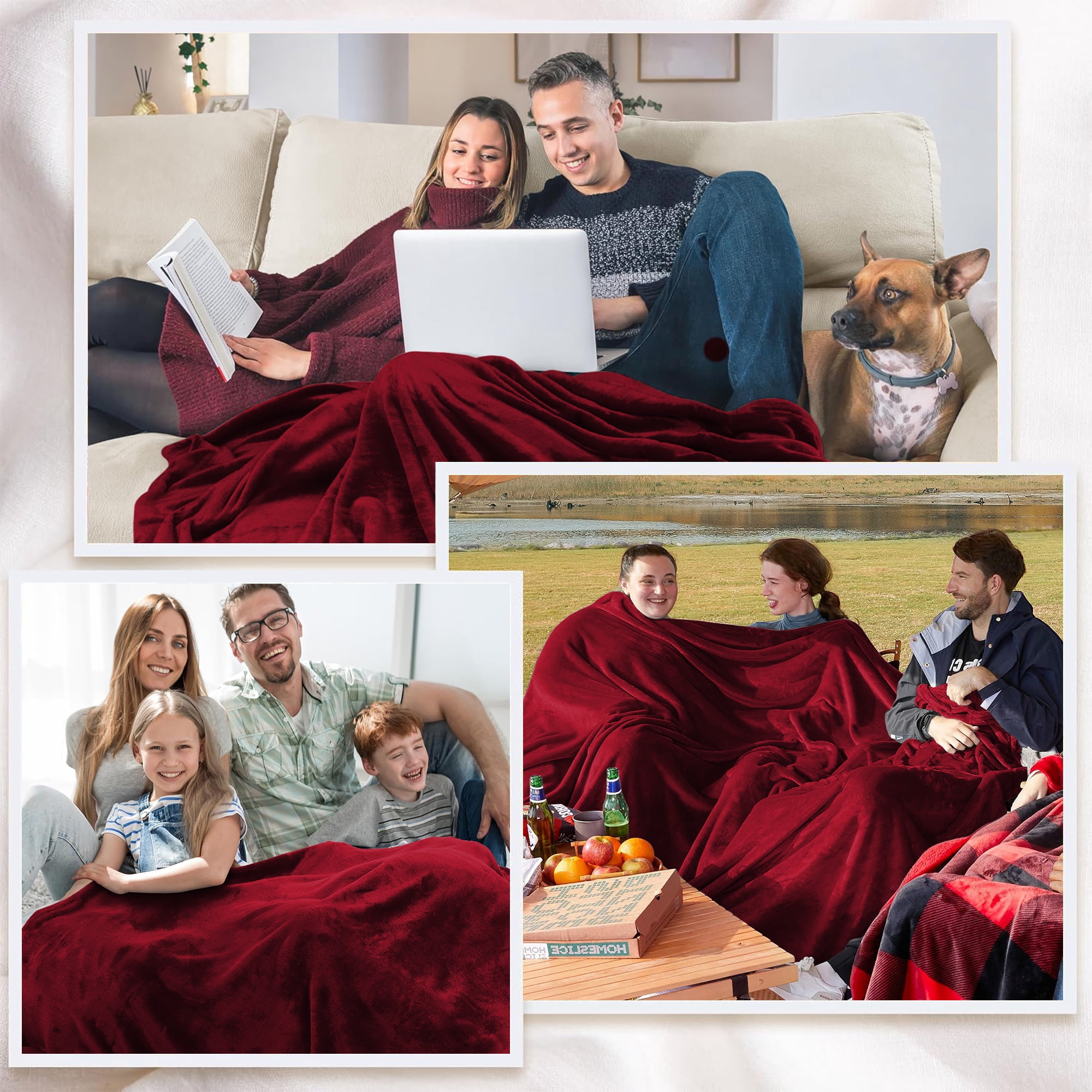 Moonlight20015 Wholesale Fleece Queen Blankets 10-Packs All-Season Soft Plush Throw for Charity, Shelter, & Home Washable, Lightweight & Cozy Burgundy (90"x90")