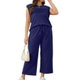 thumbnail image 5 of Women's Side Slit Lounge Sets Summer Cap Sleeve Top with Wide Leg Pants Casual Travel Vacation Matching Outfit 2026 Navy XL, 5 of 7