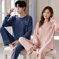 thumbnail image 1 of Pijamas de pareja para mujer, primavera y otoño, para niños, de algodón, de color liso, de manga larga, para otoño e invierno, para vivir en casa, 1 of 6