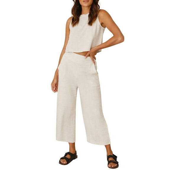 Yoodem Dresses for Women 2023 Holiday Dresses for Women Suit Fashion Comfortable Vest and Long Pants Solid Color Top Set Suit Fall Dress Beige L