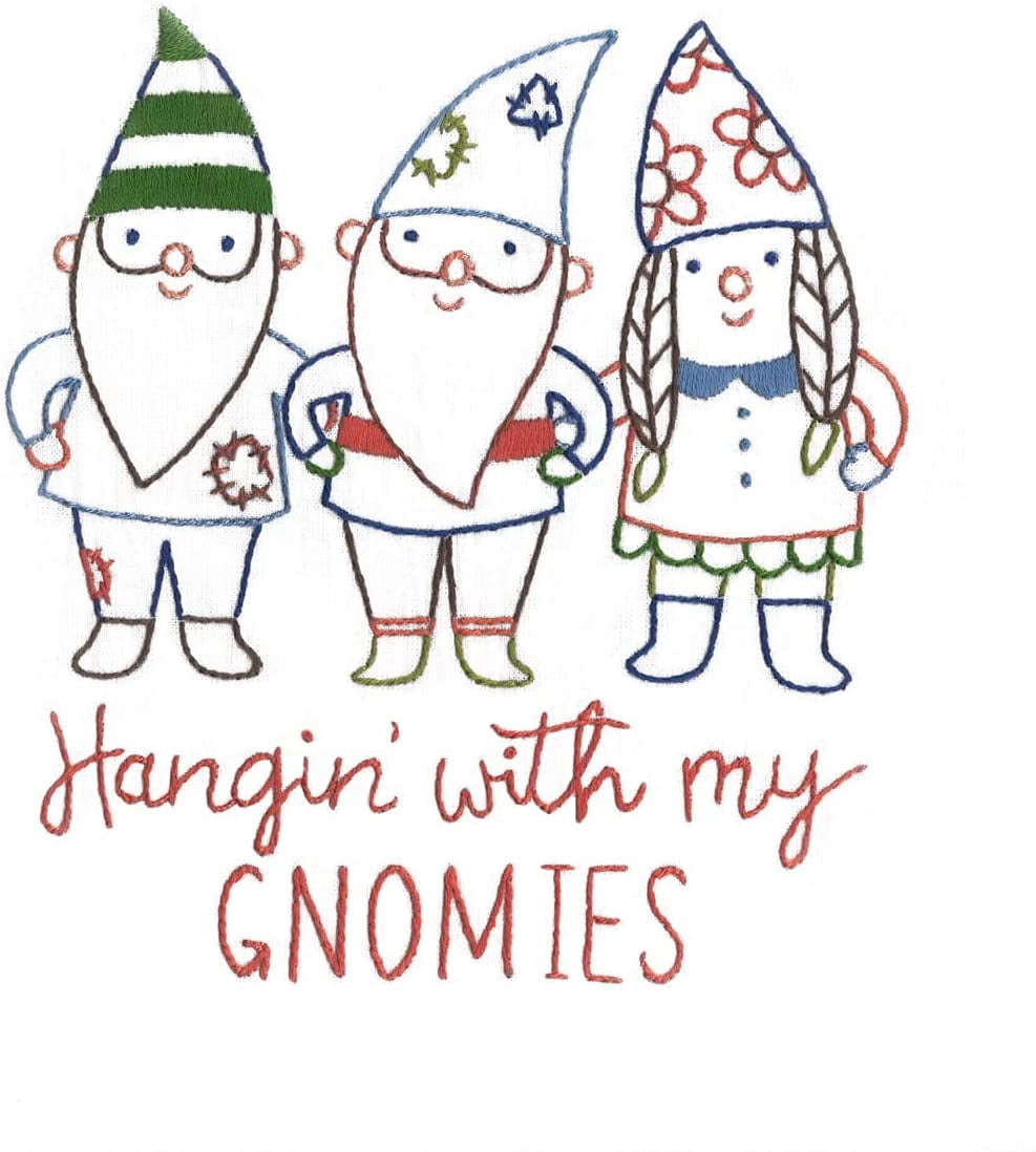 (3 pack) Stitcher's Revolution Gnome Sweet Gnome Iron On Transfer Embroidery Pattern, 9 Designs