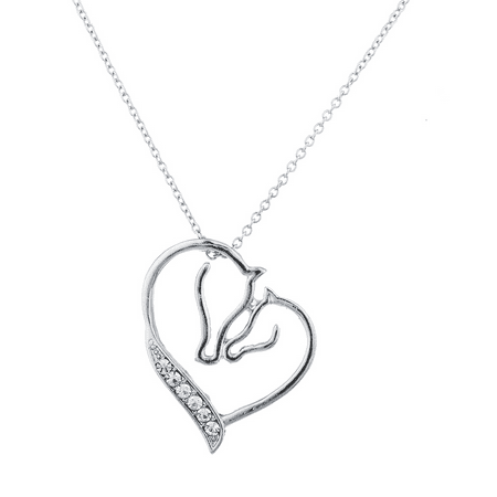 - Lux Accessories Silver Tone Crystal Rhinestone Mother Child Horse Heart Necklace