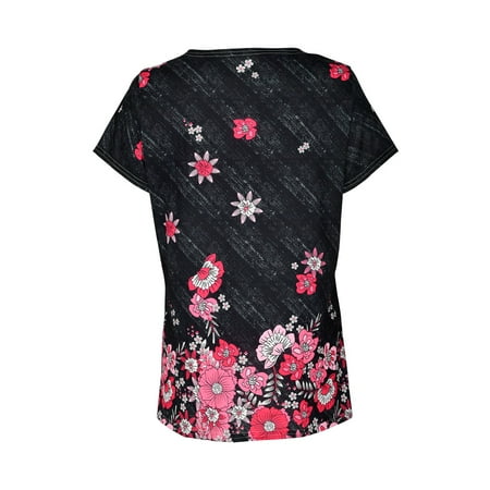 

OAVQHLG3B Medical_ Uniform Scrub_ Tops for Women Short Sleeve V-Neck Printed Comfy Tunics Nursing_ Workwear Blouse with Pockets