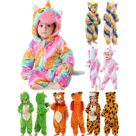ATAIKU Baby Animal Unicorn Onesie Flannel Hooded Romper for Infant Winter Playsuit Jumpsuit for Boys and Girls Toddler Overall Outfit