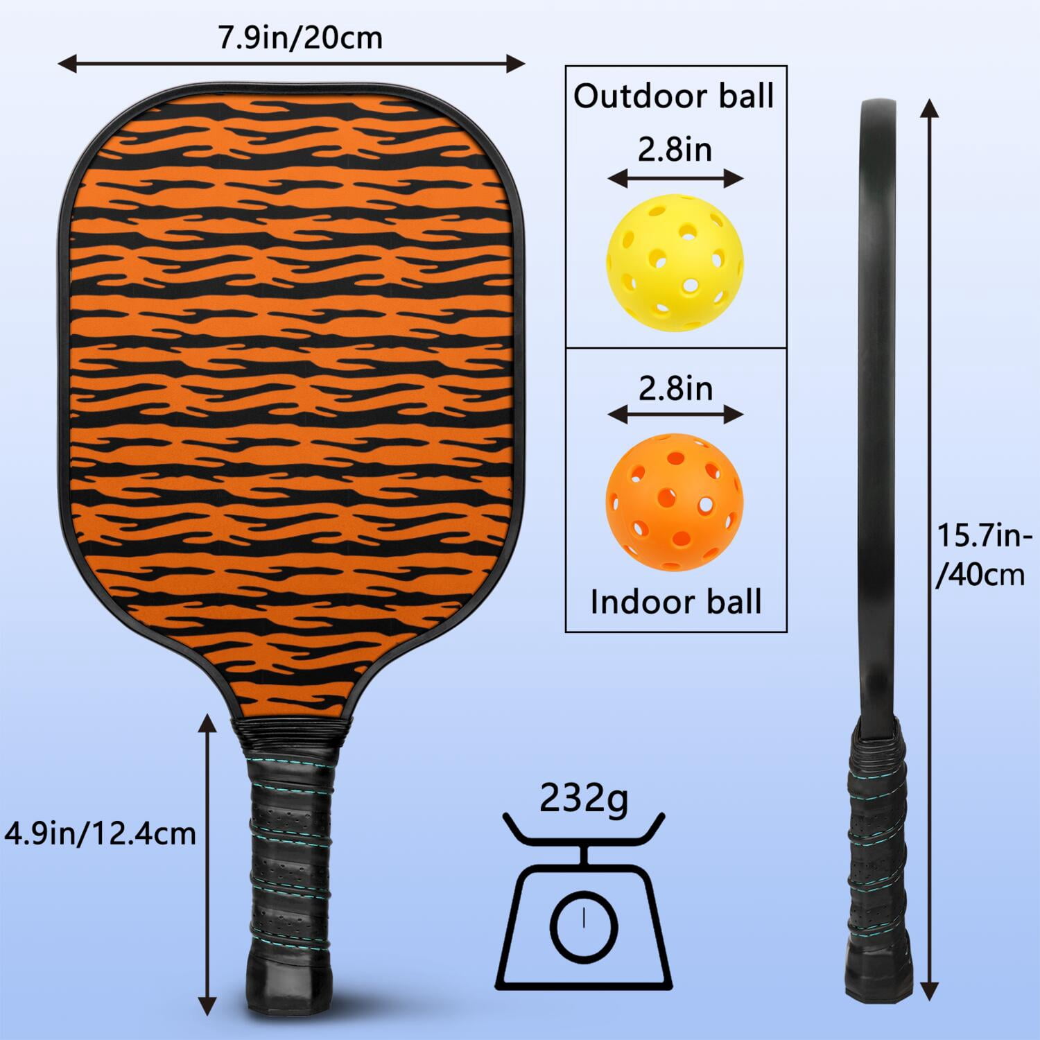 Pickleball Paddles Set Of 1, Fiberglass Surface, Animal, Leopard Print, 1 Paddle, 2 Balls & Bag