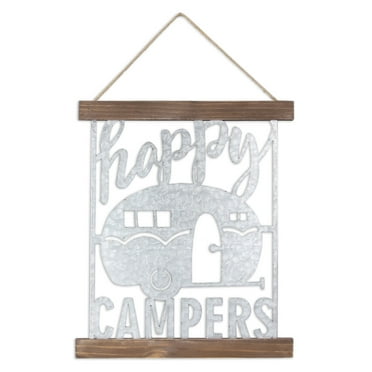 Happy Campers Cut Out Tin and Wood Wall Sign 16 Inches Plaque